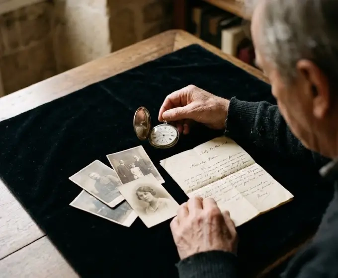 Montre de gousset et photographies anciennes, objets de mémoire